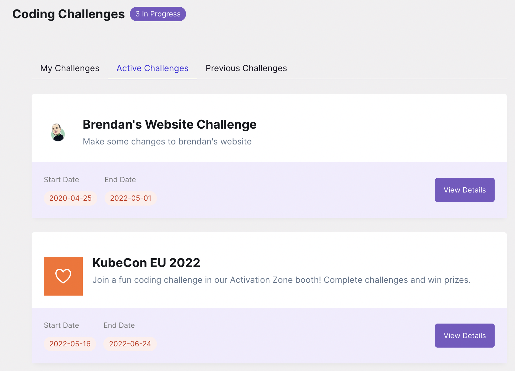 Active Challenges screen